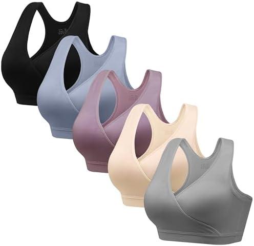 HBselect Nursing Bras for Breastfeeding, Maternity Nursing Sleep Bra Wireless Pregnancy Sleep Bralette 5 Pack, L