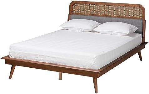 Baxton Studio Irina Bed (Platform), King, Grey/Ash Walnut