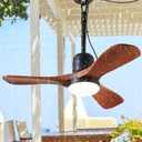 34" Outdoor Ceiling Fan with Light & Remote, Plug-in or Hardwire Gazebo Fan, Waterproof Wet Rated, 3 Walnut Wood Blades, Rustic Farmhouse Hanging Fan for Patio, Porch & Bedroom (Walnut-F235)