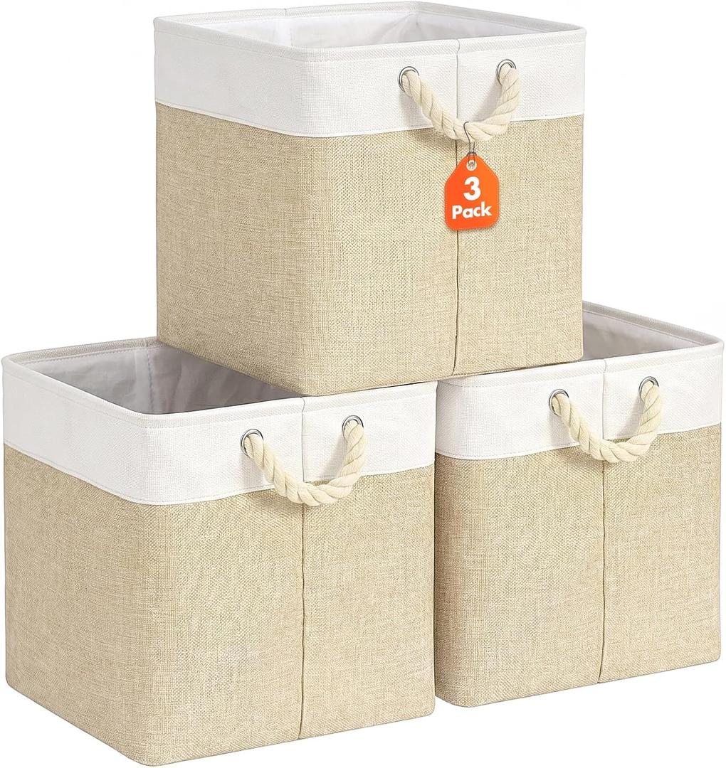 Livole 13x13 Cube Storage Bins Fabric Storage Bins with Rope Handles