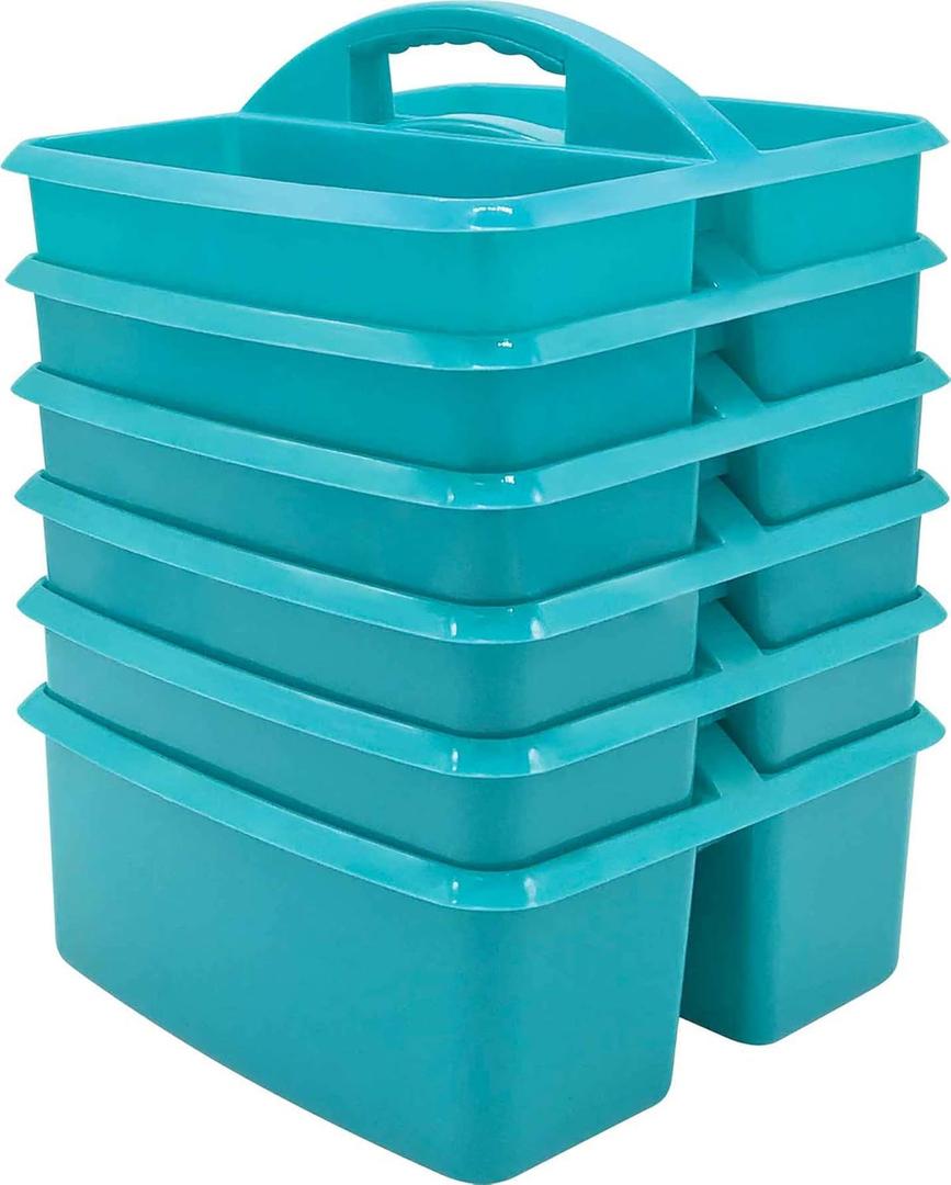 Teacher Created Resources Portable Plastic Storage Caddy for Classrooms, Kids Room, and Office Organization, 3 Compartment, Teal, 6-Pack