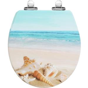 Angol Shiold Round Toilet Seat Molded Wood Toilet Seat with Quietly Close and Quick Release Hinges, Easy to Install also Easy to Clean (Round, Beach) (Round-16.5)