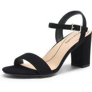 DREAM PAIRS Women's Chunky Heels Block Round Open Toe Ankle Strap Heel Fashion Wedding Party Comfort Dress Sandals Shoes (7, Black-nubuck)
