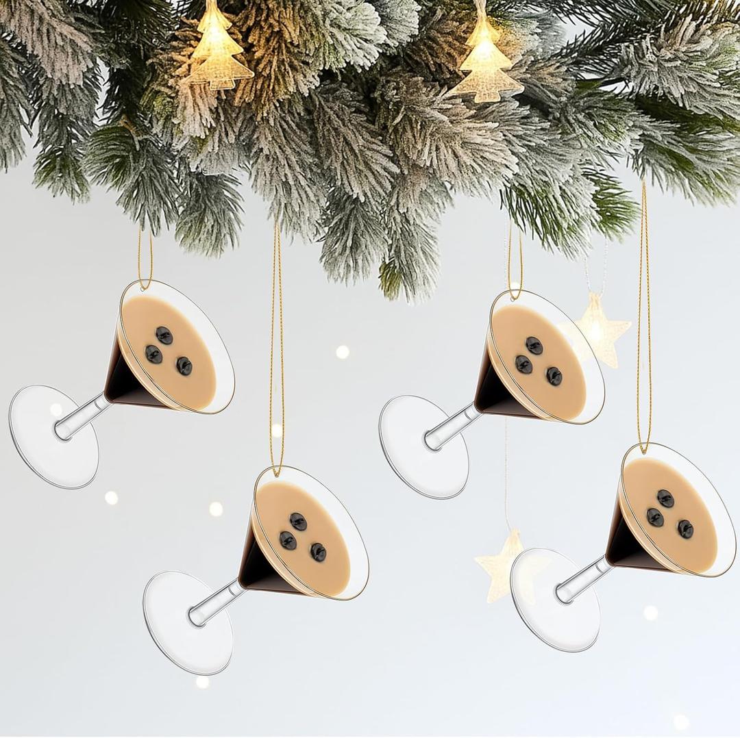 Soulchen 4 Pcs 3D Christmas Espresso Martini Hanging Ornament for Christmas Tree Decoration Martini Decor Birthday Gifts for Espresso Lover