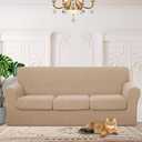 4 Pieces Stretch Couch Cover for 3 Cushion Furniture Protector Sofa Covers Washable Pet Dog Friendly Non Slip Cover with Elastic Bottom(72"-92" Sofa 3 Cushion/Camel)