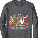 Jesus Is The Reason For The Season Religious Christmas Tree Long Sleeve T-Shirt (Gray) Medium