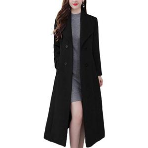 SOMTHRON Women's Trench Coat Shawl Collar Double Breasted Maxi Long Pea Coat Winter Work Jacket Wool Blend Overcoat (Medium, Black)