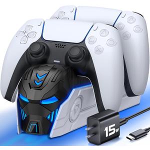 Upgraded for PS5 Controller Charger with Fast Charging AC Adapter, Dual Controller Charging Station Stand for PlayStation 5, Docking Station Case Storage for PlayStation 4