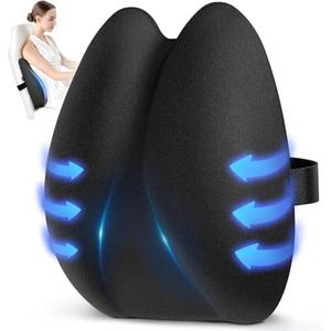 Ultra Pain Relief Lumbar Support Pillow for Office Chair, Ergonomic Lumbar Pillow for 5X Back Support and Improved Posture Effectively, Cooling Memory Foam Back Cushion with Adjustable Strap for Car (Queen, Black)