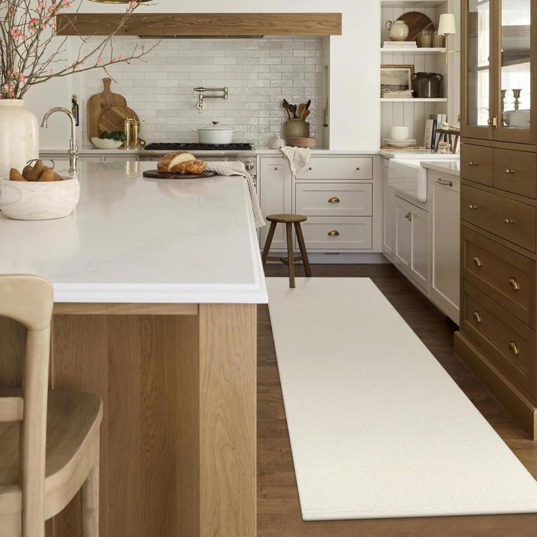 LEEVAN Cotton Runner Rug, 2'x6', White, Reversible, Washable, Bohemian Kitchen Hallway Bathroom Modern Entryway (Cream)