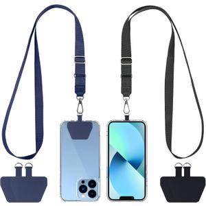 CACOE Phone Lanyard 2 Pcs Adjustable Neck Strap,4 Pcs Patches,Universal Crossbody Multifuctional Patch Polyester Lanyards Compatible with Most Smartphones(Black+Dark Blue)