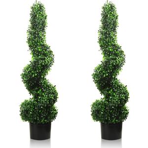 4FT Artificial Spiral Boxwood,Topiary Trees Artificial Outdoor-Indoor Outdoor Decor - Plastic Pots - Set of 2