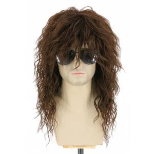 Topcosplay Men Wigs 80s Mullet Wig Long Brown Curly for Rock Disco Party Costume