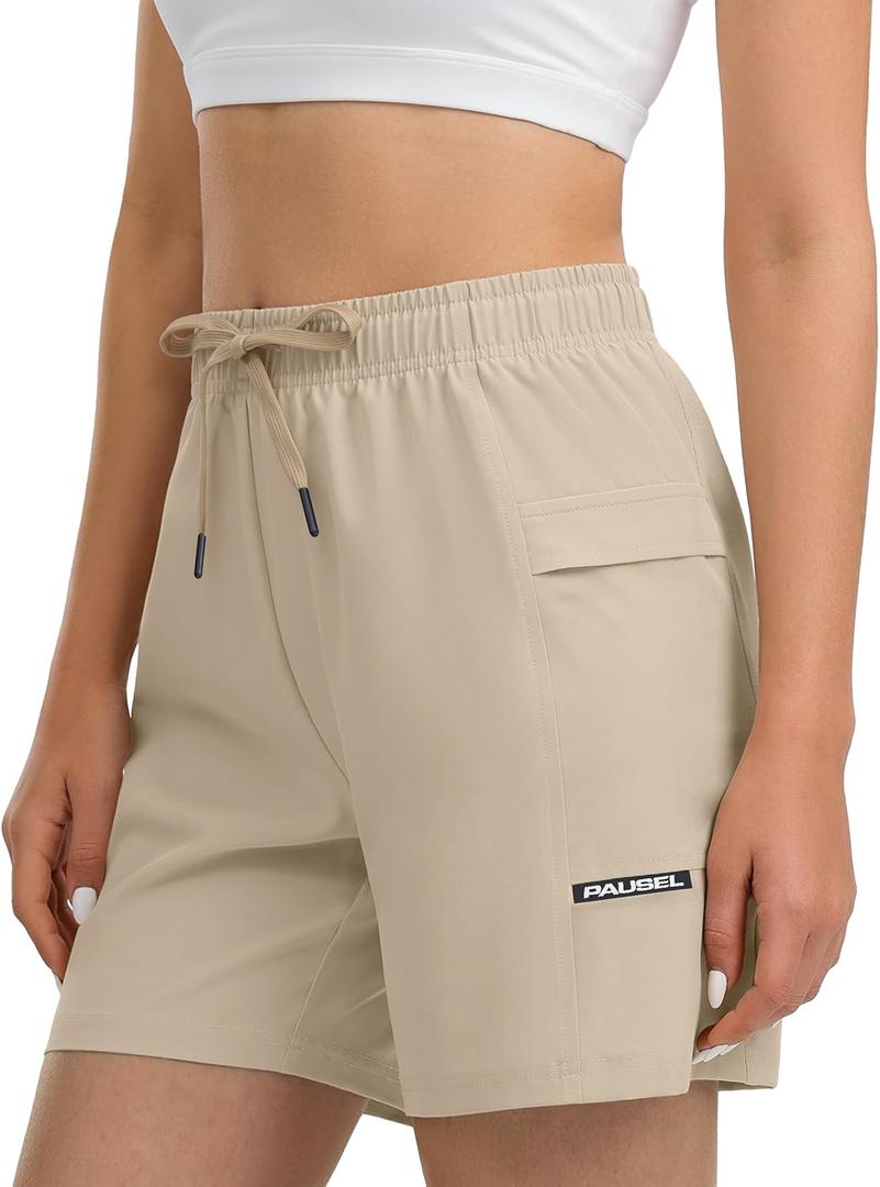 Women's Hiking Cargo Casual Shorts 6 inches Lightweight Quick Dry Athletic Shorts for Golf Workout Travel Summer 2025 (X-Large, Khaki)