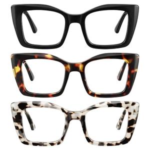 kunchu 3 Pack Reading Glasses for Women Oprah Style Oversized Square Reading Glasses Blue Light Blocking Spring Hinge Readers (MIX, 3.25x)