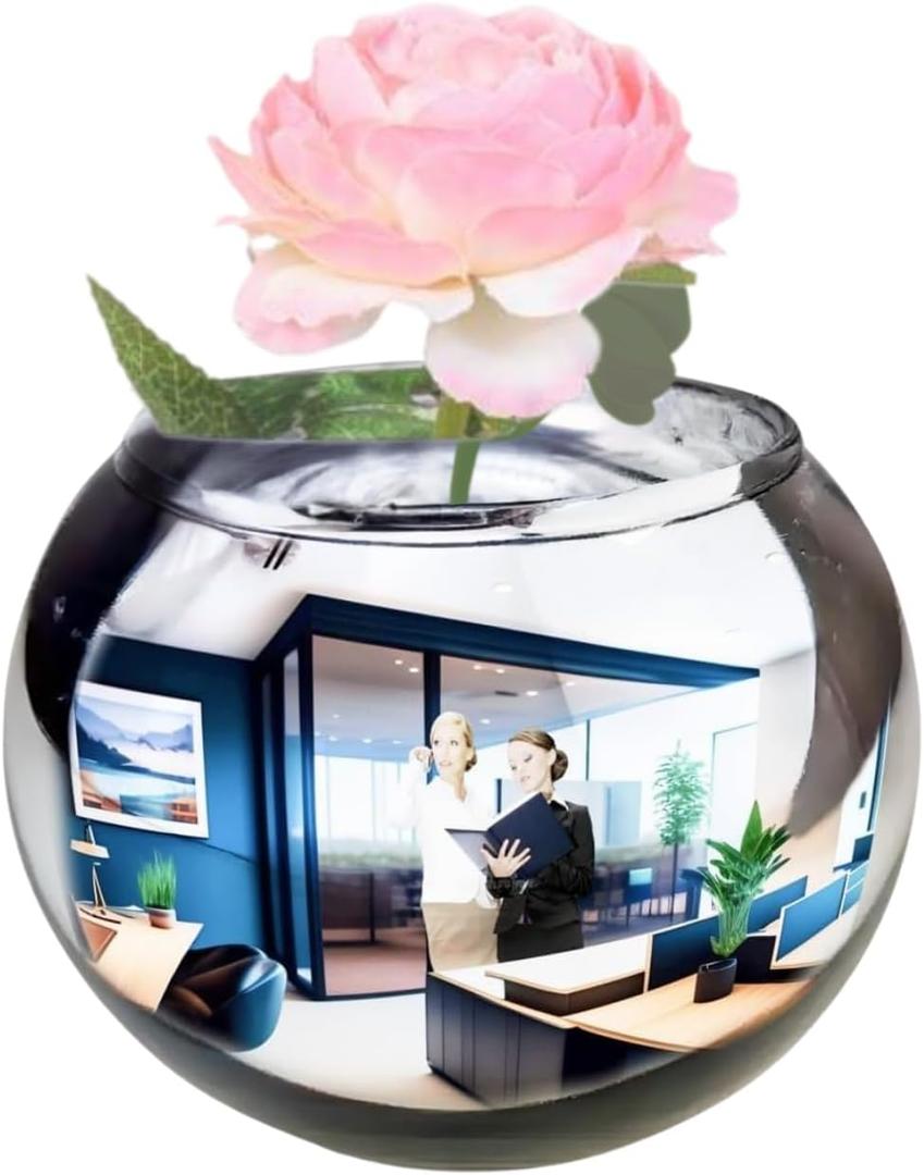 TidyFriend Convex Mirror Vase Silver Cubicle Decorations - 6 Inch Multipurpose Desk Mirror to See Behind You - Aesthetic Office Cubicle Accessories, Office Decor Organizer