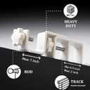 Over Blinds Curtain Rod Brackets for Outside Mounted, No-Drill Blinds Curtain Rod Holders for 1.3-2" Rectangular Headrails, Tool-Free & No Wall Damage, Apartment & Renter Friendly (Set of 4, White)