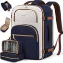 LOVEVOOK Travel Backpack Carry on Flight Approved 40L,Waterproof TSA Travel Essentials Personal Item Backpack for Women Men,Large Carry on Luggage Suitcase Travel Bag for Airplane with 3 Packing Cubes (Dark Blue - Off-white - Brown)