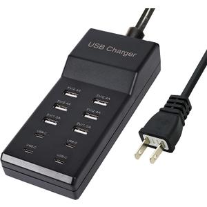USB Charger,50W USB Charging Station with 10-Port (6 USB-A Port & 4 USB-C Port) Compatible with iPhone 15/14/13/12/11/X/8/7/6 Phones, Watch,Tablets, Smartphones Black