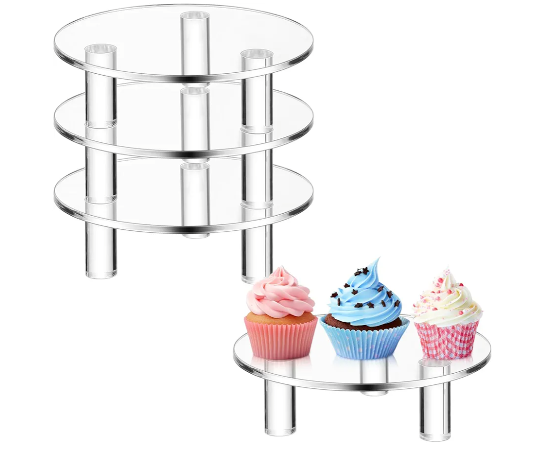 Memorywuu 3 Pcs 6 Inch Round Acrylic Risers Display Stands Small Clear Round Acrylic Display Riser for Cake Food Jewelry Figurines Collectibles Table Decor Organizer