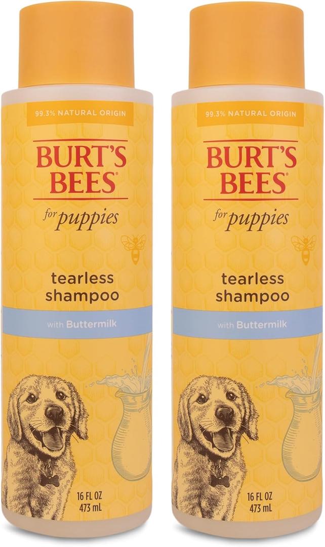 Burt's Bees for Pets Tearless Puppy Shampoo with Buttermilk, 95% Natural Origin Formulas, Best Tearless Shampoo for Puppies - Gentle Dog and Puppy Shampoo Tear Free, 16 oz - Pack of 2