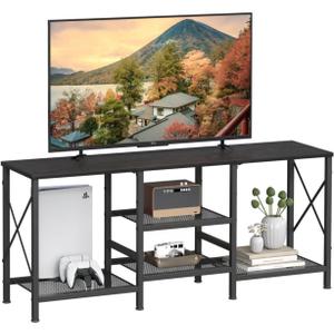 JARHETUN TV Stand for 55 Inch TV, Entertainment Center with 3-Tier Open Shelves, TV Console Table for Living Room, Bedroom, Black