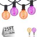 Purple and Orange Christmas Lights, 25FT 27 Count Christmas G40 LED String Lights, Indoor Decoration Lights for Outdoor Patio Home Party Garden Yard-Black Wire (25Feet)
