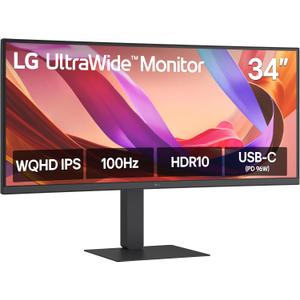 LG 34U650A-B 34-inch UltraWide WQHD (3440 x 1440) IPS Curved Wide Computer Monitor, 100Hz, HDR10, Built-in Speaker, HDMI, DisplayPort, USB Type-C PD 96W, Tilt/Height/Swivel Adjustable Stand, Black