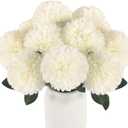 Hananona 24 Pcs Artificial Chrysanthemums Flowers Ball White Flower Bulk, Fake Mums Flowers Silk Plants for Home Decor Indoor Floral Arrangement Table Centerpiece (24, White)