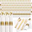 120 Pack Gold Plastic Silverware Wrapped Cutlery Set with Napkin
Heavy Duty Pre Rolled Disposable Gold Utensils Wrapped Flatware Cutlery Set for Wedding, Party & Catering