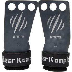 Bear KompleX 2-3 Hole Carbon Hand Grips for Weight Lifting, Cross Training and Gymnastics, Durable Workout Grips with Wrist Wraps, Comfortable Lifting Straps & Workout for Gymnastic Bars (Large)