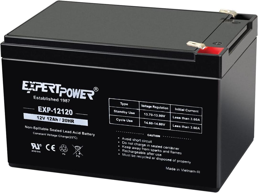 ExpertPower EXP12120 12V 12Ah AGM Battery - Sealed Lead Acid 12V Battery Pack, Rechargeable SLA with F2 Terminals, UPS Replacement, Wheelchair, Mobility Device, 12 Volt 12 Ah / 20HR