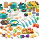 120Pcs Mini Play Kitchen Accessories, Kids Pretend Cooking Playset with Desserts, Cuttable Veggies & BBQ & Storage Basket, Educational Role-Play Gift for Toddlers, Child, Green