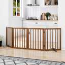 Freestanding Pet Gate Foldable 4 Panel Dog Gate Walnut Dog Gates for Stair Doorways House Indoor (2 Support Feet Included)