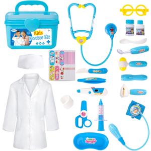 Liberry Doctor Kit for Toddlers 3 4 5 Years Old, Kids Doctor Play Set for Girls Boys Toy, Pretend Play Medical Kit with Stethoscope & Costume for Christmas Birthday Gift Blue