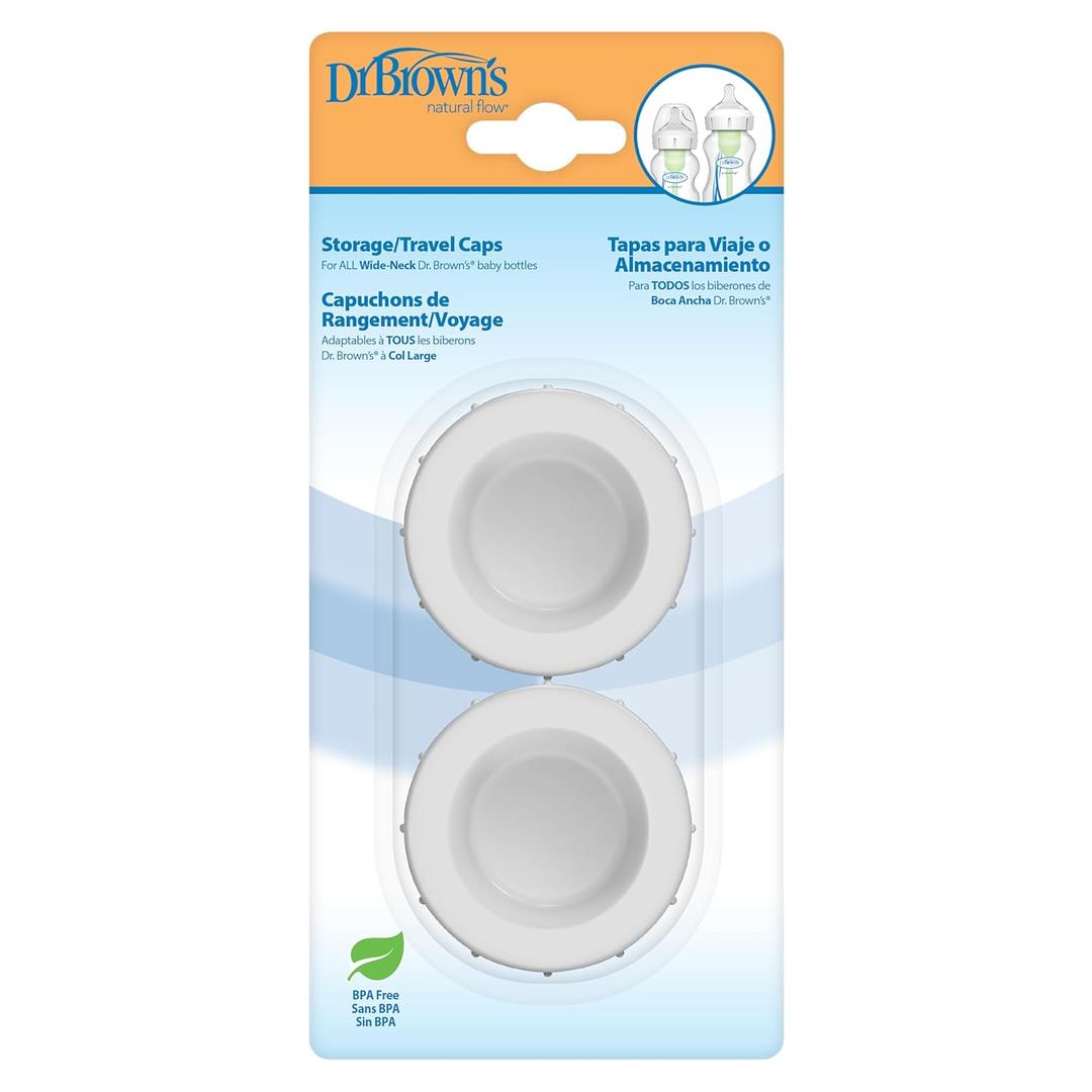 Dr. Brown's Wide-Neck Storage/Travel Caps for Anti-colic Options+ Baby Bottles, fits 9 oz/270 mL and 5 oz/150mL, BPA-Free, 2-Pack