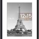 upsimples 12 x 15 Frame, Display Pictures 9x12 with Mat or 12x15 Without, Wall Hanging Photo Frame, Black, 1 Pack