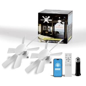 Socket Fan LED Ceiling Lights,18inch APP Control E26 Fans Bulb with Remote & Dimmable LED Ceiling Fan Lights,3Color 3000K-6500K,1800LM Fan Light Bulb Screw in Ceiling (White-2Pack)