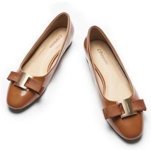 C. Paravano Leather Ballet Flats Women's - Dressy Casual Shoes for Nurses, Teachers & Stylists | Non-Slip Sole | Airport Security-Friendly Slip-Ons (7.5,Orange Brown)