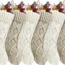 Fesciory Christmas Stockings, 6 Pack 18" Large Cable Knit Stocking & Decor for Family Holiday Xmas Party Gift, Burgundy&Khaki