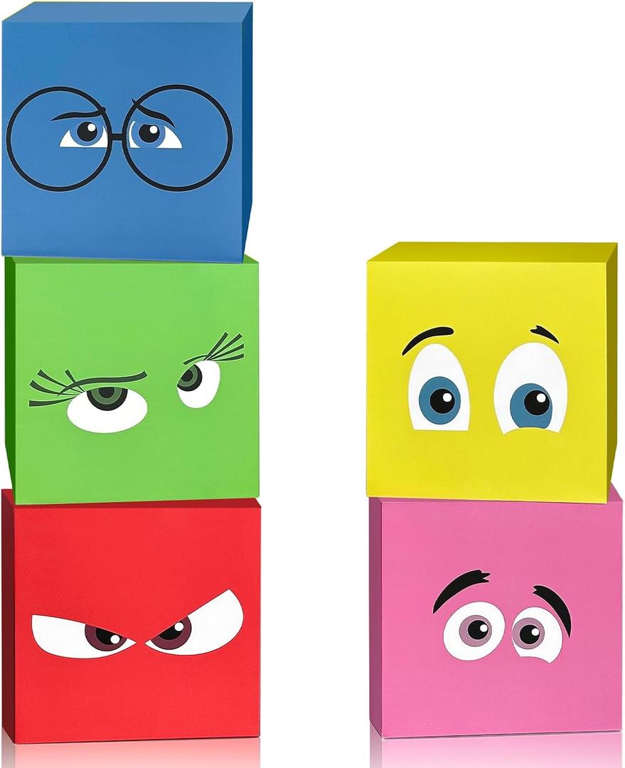 Gaiaring 5 Pcs Inside Party Decorations Cute Cartoon Birthday Party Decoration Background Gift Boxes Joy Fear Character Box Photography Backdrop for Colorful Cute Theme Party Supplies (5 Pcs)