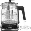 1200w Electric Kettle, 1.5L Borosilicate Glass tea kettle, Hot water kettle electric for Coffee or Tea, BPA Free, Auto Shut-Off, Stainless Steel, Fast Boil, Black