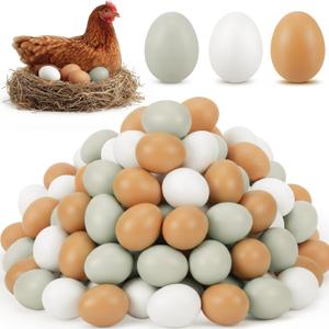 Syhood 48 Pcs Wooden Easter Eggs Fake Eggs Faux Chicken Egg Wooden Egg for Crafts Get Hens to Lay Nesting Home Easter Decor Gifts Kitchen DIY Craft Play (Elegant Color)