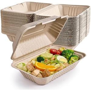 ECOLipak 72 Pack Clamshell Take Out Food Containers, 100% Compostable To Go Containers Disposable, 9X6 inch Heavy-Duty To Go Boxes, Eco-Friendly Biodegradable To Go Containers For Food