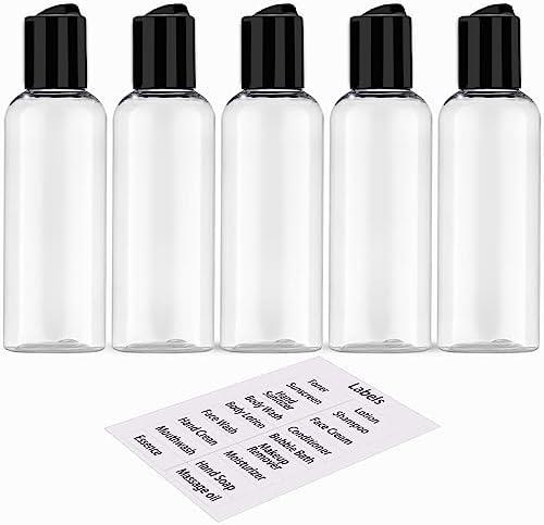 DNSEN 5 Pack 3.4 oz Travel Bottles for Toiletries TSA Approved Leakproof Plastic Empty Travel Size Bottles Containers with Labels