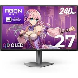 AOC Agon PRO 27" QD-OLED Gaming Monitor, QHD 2560x1440, 240Hz, 0.03ms GtG, HDR400 True Black, Adaptive Sync, Height Adjustable, DisplayPort, HDMI, USB, Built-in Speakers, AG276QZD2