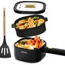 Dezin 2L Electric Hot Pot with Steamer, Non-Stick Portable Electric Pot
Dual Power, 800W Electric Pot for Cooking Steak, Egg, Oatmeal, Soup, Ramen Cooker for Dorm, Travel, Hotel, Office, Black Pan