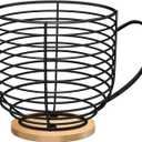 BYTEAIDREX Coffee Pod Holders for Counter - K Cup Holders for Counter - Coffee Pods Storage Organizer - Bar Accessories - Large Capacity Black Wire Kup Storage with Wooden Base