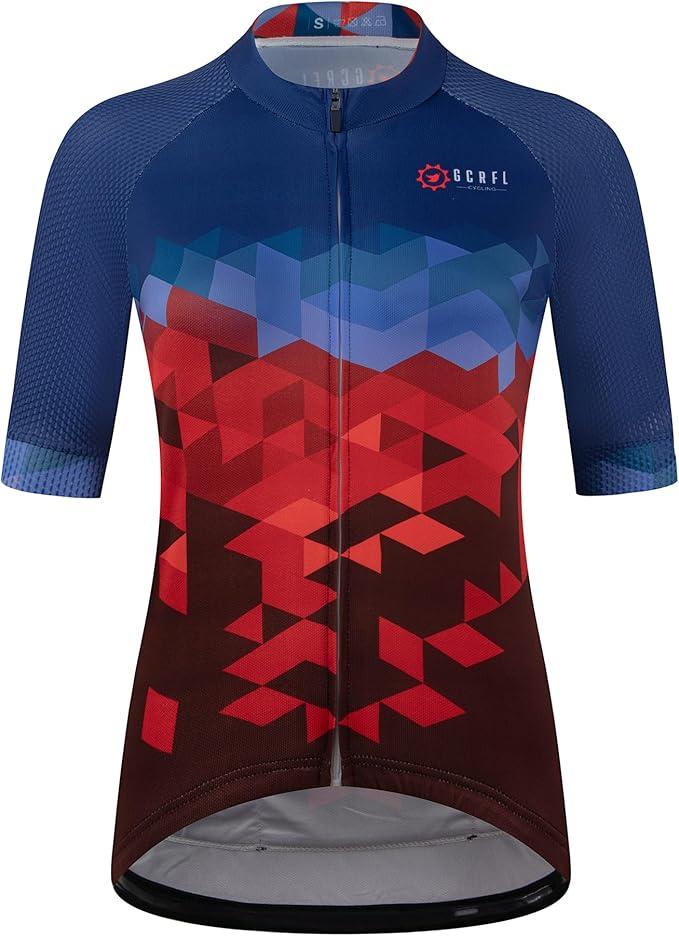 GCRFL Men's Cycling Jersey Short Sleeve Biking Shirt with 3 Rear Pockets + Zipper Pocket Breathable Quick Dry Bicycle Jersey, 2XL