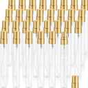 30 Pcs 10ml/0.34oz Mini Spray Bottle Glass Fine Mist Perfume Atomizer Empty Sample Containers with Golden Lids for Travel Cleaning Essential Oils